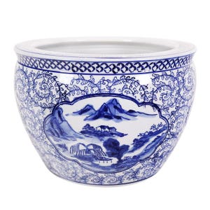 Blue and White Porcelain Garden Pots Painted Landscape