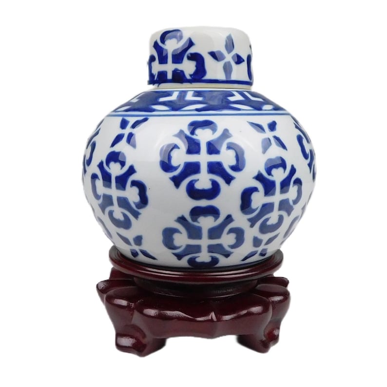 5"h. blue and white ginger jar from oriental furnishings image 1