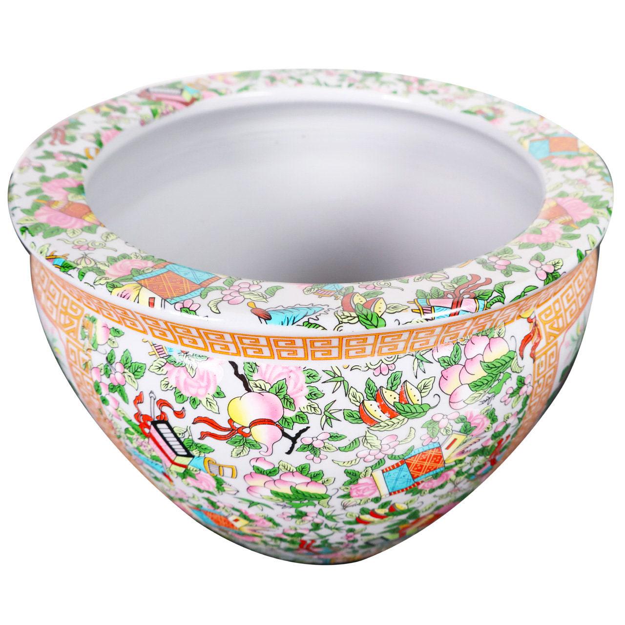 Floral Asian Design Cachepot Planter With Rose Medallion Painting 10 ...