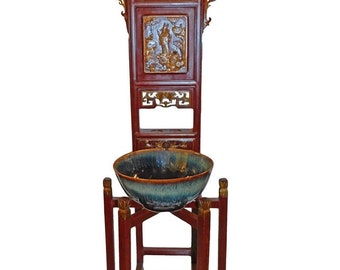 Antique Carved Oriental Elmwood Wash Stand