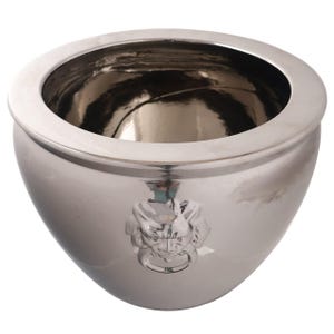 Large Shiny Silver Decorative Chinese Porcelain Cachepot Planter for Home and Garden