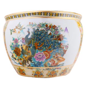 Japanese Satsuma Peacock Planter 12&quot;W