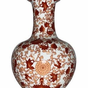 Chinese Ball Vase with Red Coral Pattern
