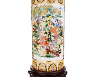 18" Satsuma Style Painted Porcelain Umbrella Stand