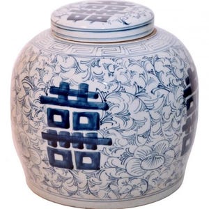 antique blue and white ginger jar