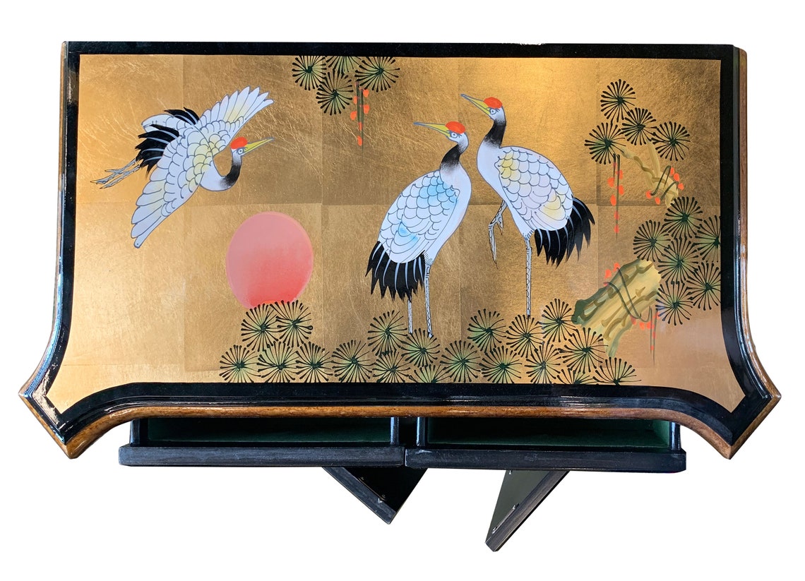 32h gabinete oriental estilo imperio en laca negra con | Etsy