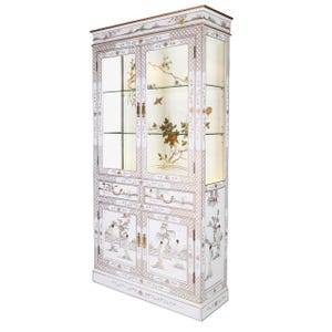 Hand Painted White Chinese Lacquer Curio Cabinet By Oriental Furniture Warehouse