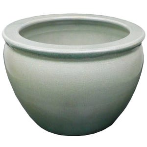 Chinese Porcelain Fish Bowl Planters in Celadon Crackle (8" dia by 6" H. Inside rim is 6 3/4". Base is 5 1/2".)