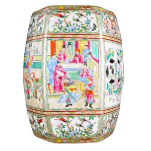 Rose Medallion Hexagonal Oriental Garden Stool