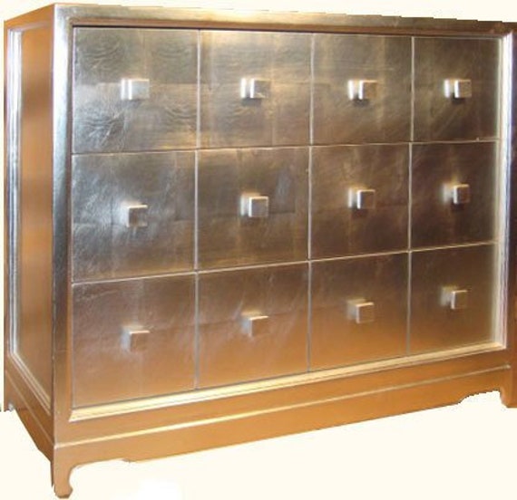 Oriental Chest Of Drawers Silver Leaf Or Black Lacquer Finish Etsy