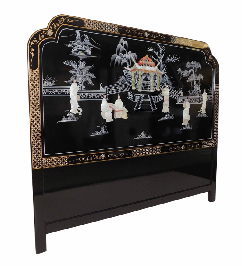 Black Lacquer Headboard Inlaid With Mother of Pearl Etsy