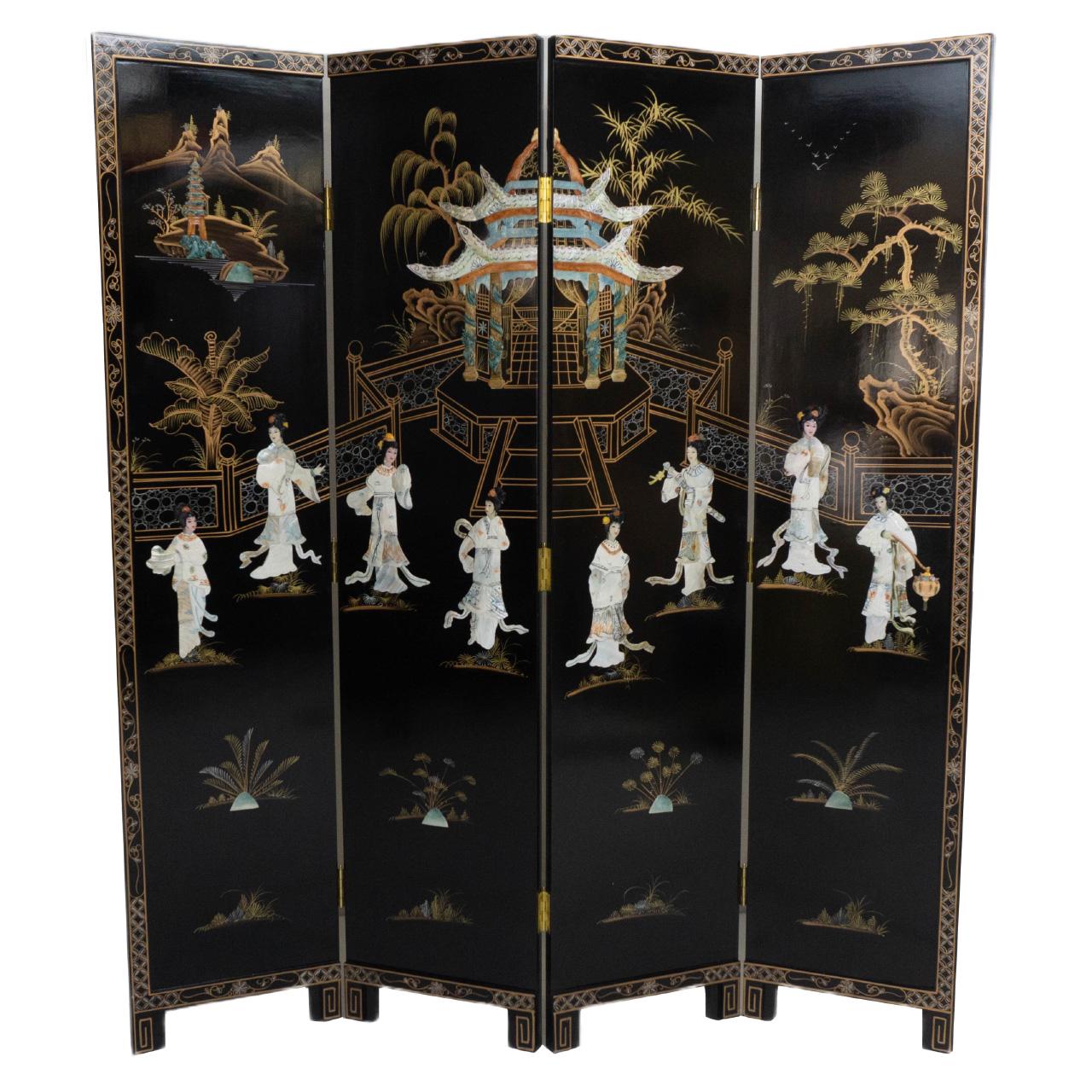 Four Panel Black Lacquer Mother of Pearl Screen - Etsy
