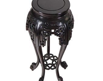 Rosewood Flower Stand With Ornate Heavy Carvings