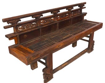 Chinese Antique Garden Bench Carved Florals