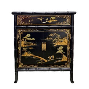 Oriental Bamboo Shoe Cabinet Landscape Painted