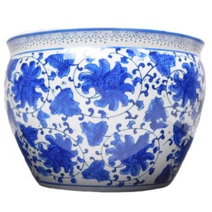 blue and white porcelain jardiniere for indoor or outdoor use