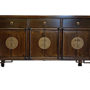 Six Door Buffet Cabinet Ming Style in Walnut Finish