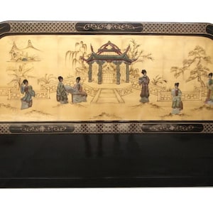 Head Board in Gold Leaf with Mother Of Pearl Pagoda Scene - Full, Queen, King