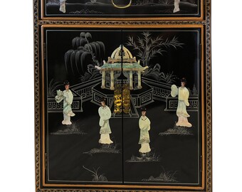 Pagoda Oriental Cabinet Inlaid With Mother Of Pearl