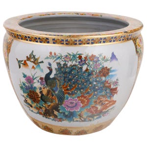 Chinese Porcelain Fishbowl Planter With Satsuma Geisha