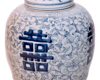 antique blue and white ginger jar