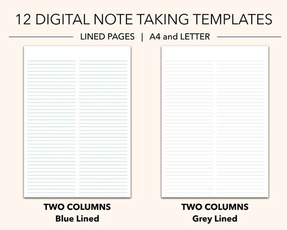 12 digital note taking templates lined paper grey blue red etsy