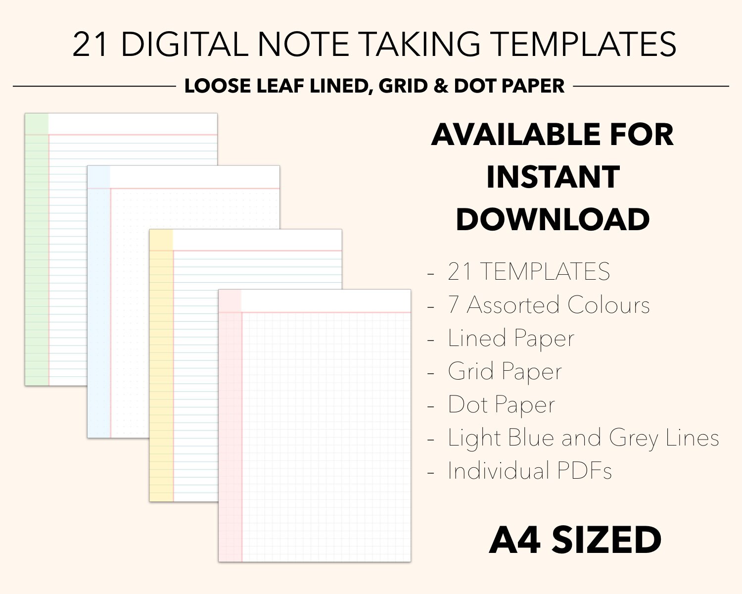 21 digital note taking templates loose leaf paper grey etsy