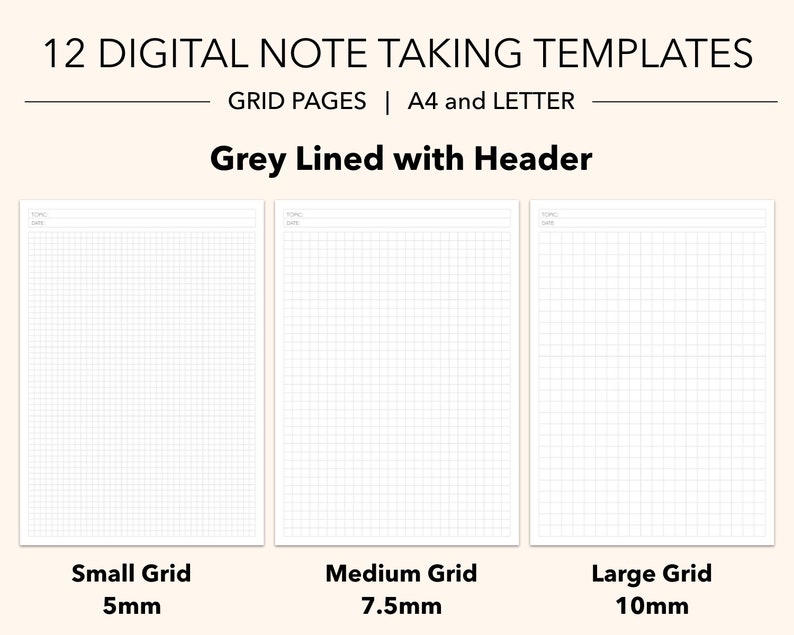 12 Digital Note Taking Templates GRID PAPER Grey Blue Etsy