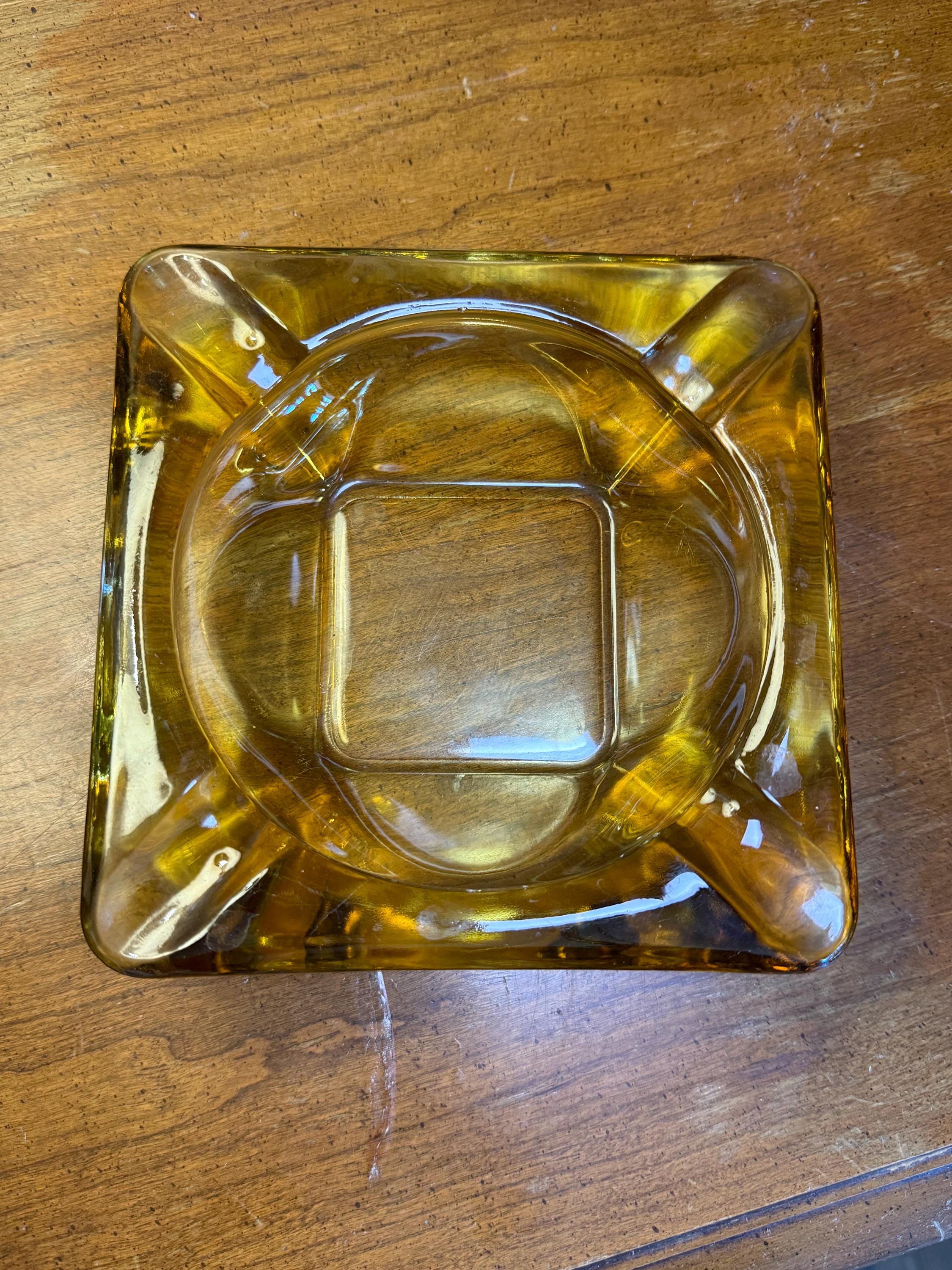 Vintage Amber Glass Ashtray | 1960s–1970s Mid-century Modern