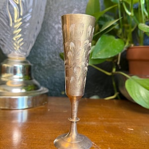 Vintage Brass Bud Vase from India | Hand-Etched Floral Design | Boho Decor | Small Brass Vase | Global Decor