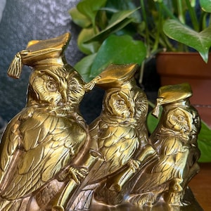 Vintage Brass Wise Owls Figurine | Graduation Decor | 3 lbs 5.5 oz | Academic Gift | Home Library Office Accent