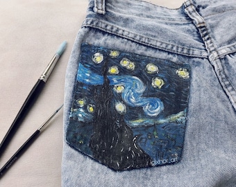 Starry Night Hand peint maman jeans déchiré Jack Morgan