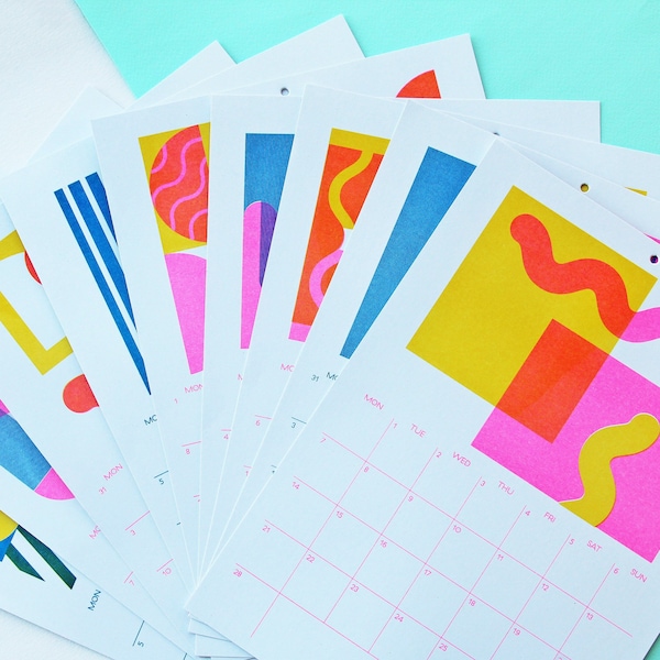 2022 Calendar - 12 Month Colourful A4 Risograph Wall Calendar (Final Print Run)