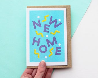 New Home Card, Risograph Printed Greetings Card - House Warming Card