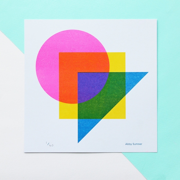 Colours & Shapes Risograph Print, Limited Edition Square Riso Print