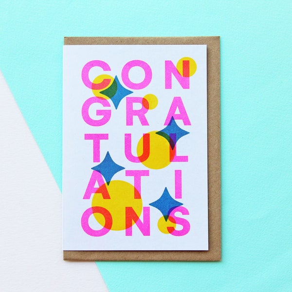 Congratulations Greetings Card - Risograph Printed Congratulations Celebration Card