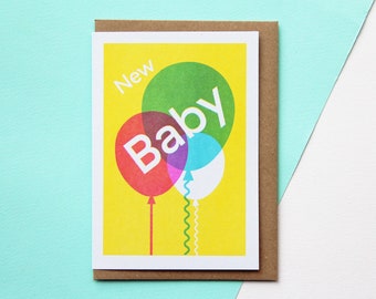 New Baby Greetings Card - Colourful Risograph Printed Card