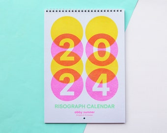 2024 Wall Calendar - Risograph Calendar, 12 Month Calendar, Limited Edition Riso Prints