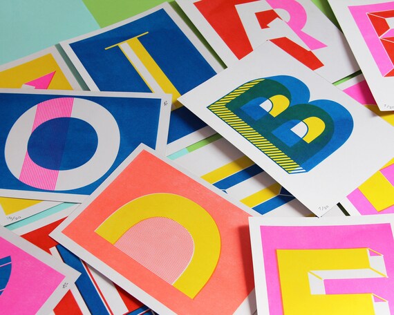 Alphabet Risograph A5 Prints - Colourful Letter Prints - Initial, Monogram