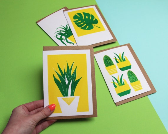 4-Pack of Risograph Plant Cards - Blank Notelets/Notecards