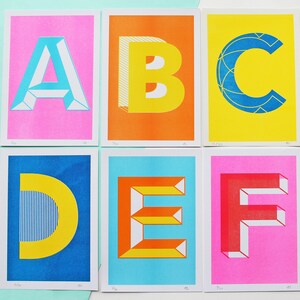 A5 Letter Risograph Prints Colourful Alphabet Prints / Initial Prints image 10