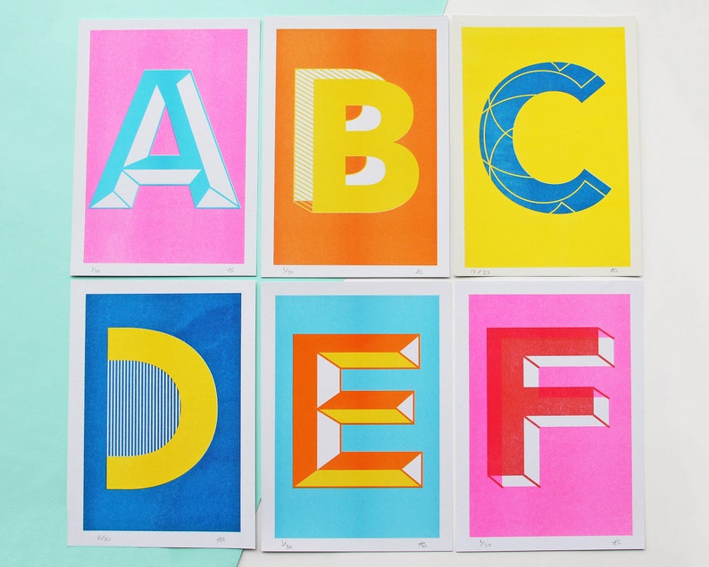 A5 Letter Risograph Prints Colourful Alphabet Prints / Initial Prints image 10