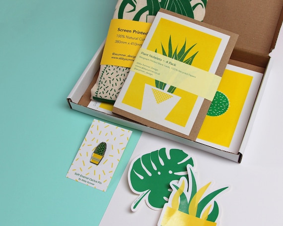 PLANT BUNDLE BOX - Selection of Plant Gifts, Risograph Prints, Cards, Stickers Tote Bag & Enamel Pin