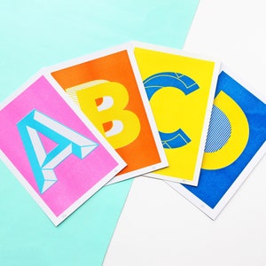 A5 Letter Risograph Prints Colourful Alphabet Prints / Initial Prints image 3