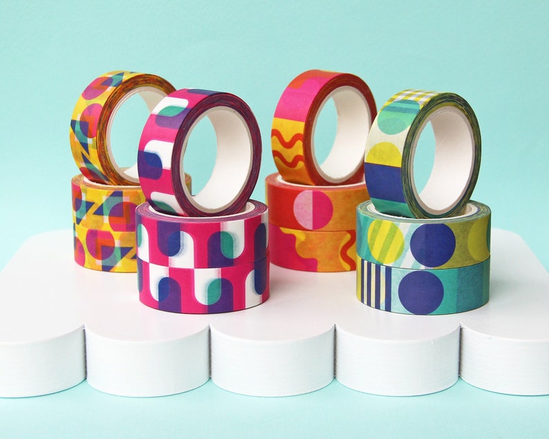 Washi Tape Set of 4 Rolls 4 x Mixed Designs of Patterned Paper Tape zdjęcie 1