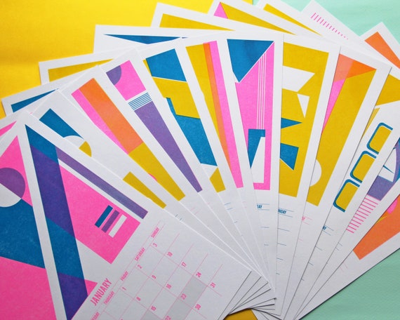 2021 CALENDAR - Colourful Risograph Printed 12 Month Calendar