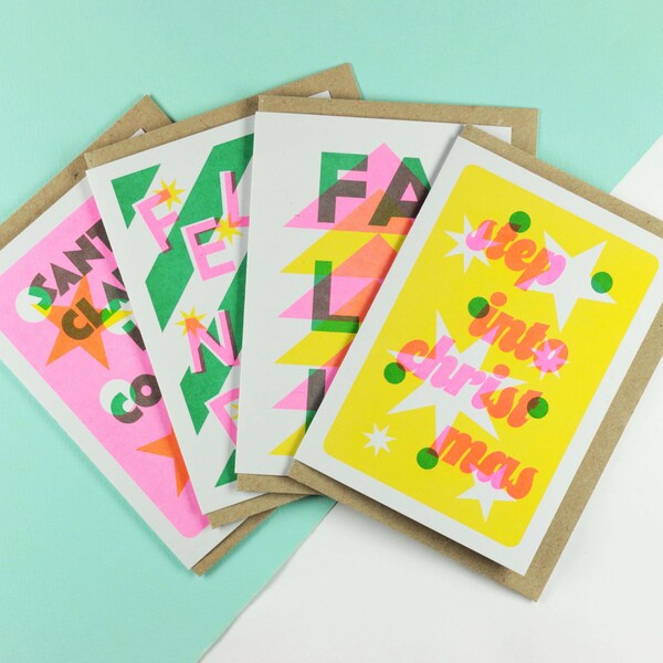 Christmas Card Pack - 4 Pack of Risograph Christmas Cards