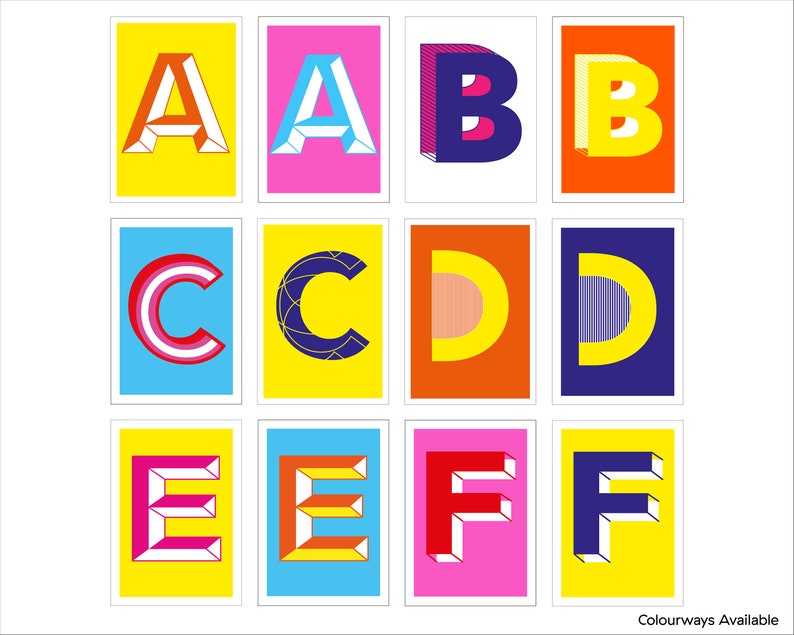 A5 Letter Risograph Prints Colourful Alphabet Prints / Initial Prints image 5