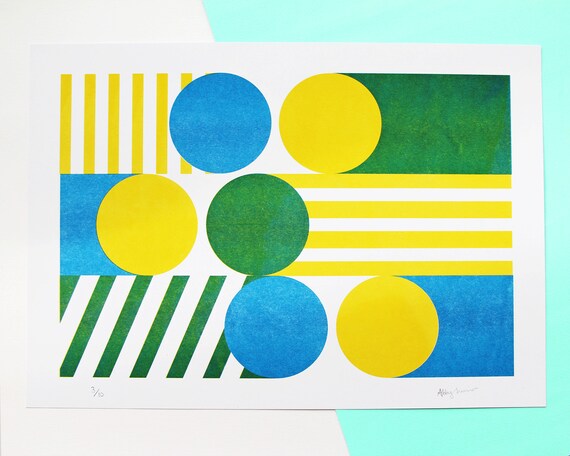 A3 Circles Risograph Print Blue and 