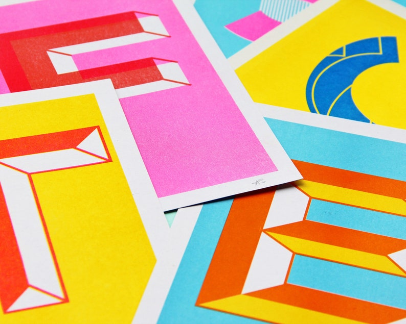 A5 Letter Risograph Prints Colourful Alphabet Prints / Initial Prints image 4